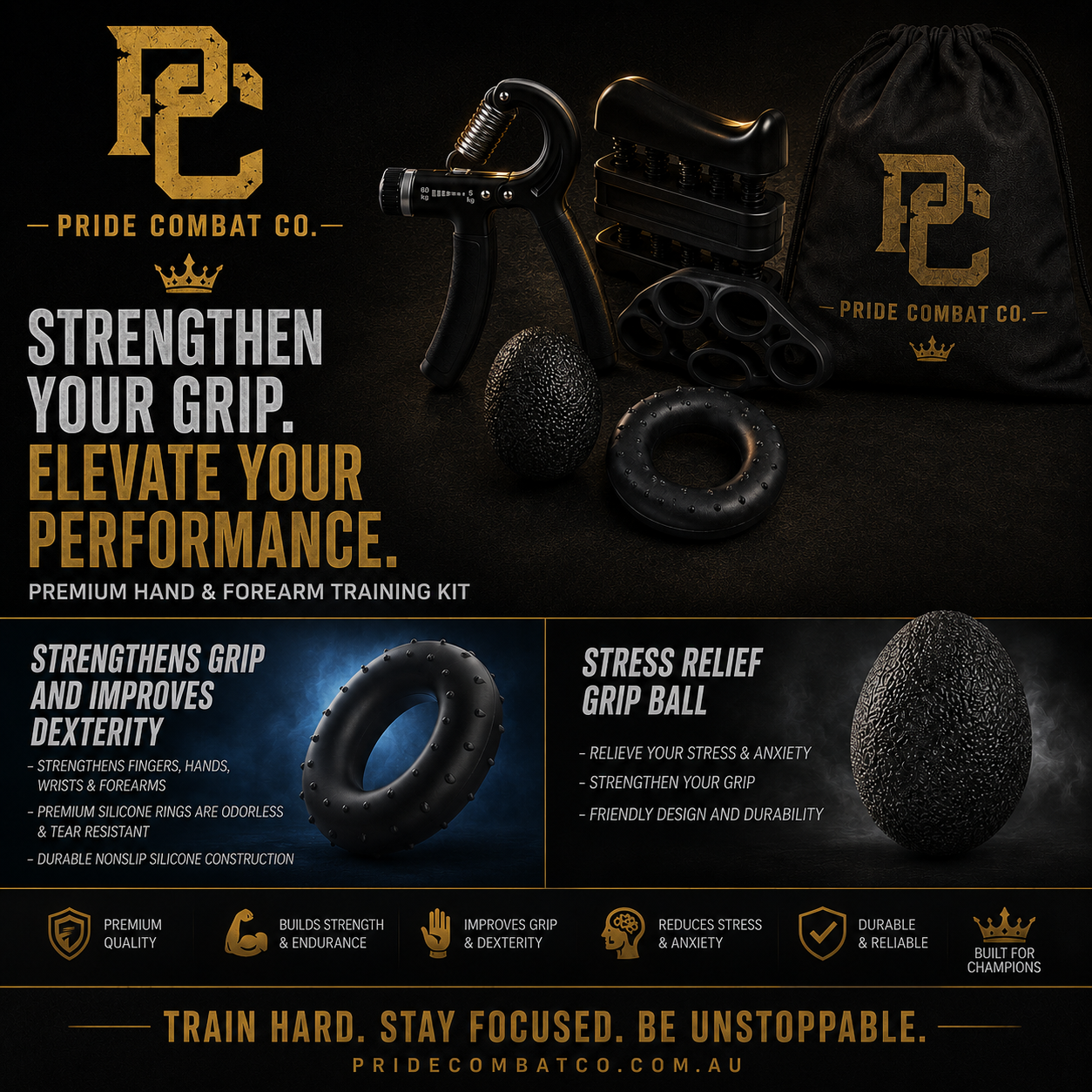 Pride Combat Co. 5 Piece Grip Strength Training Set