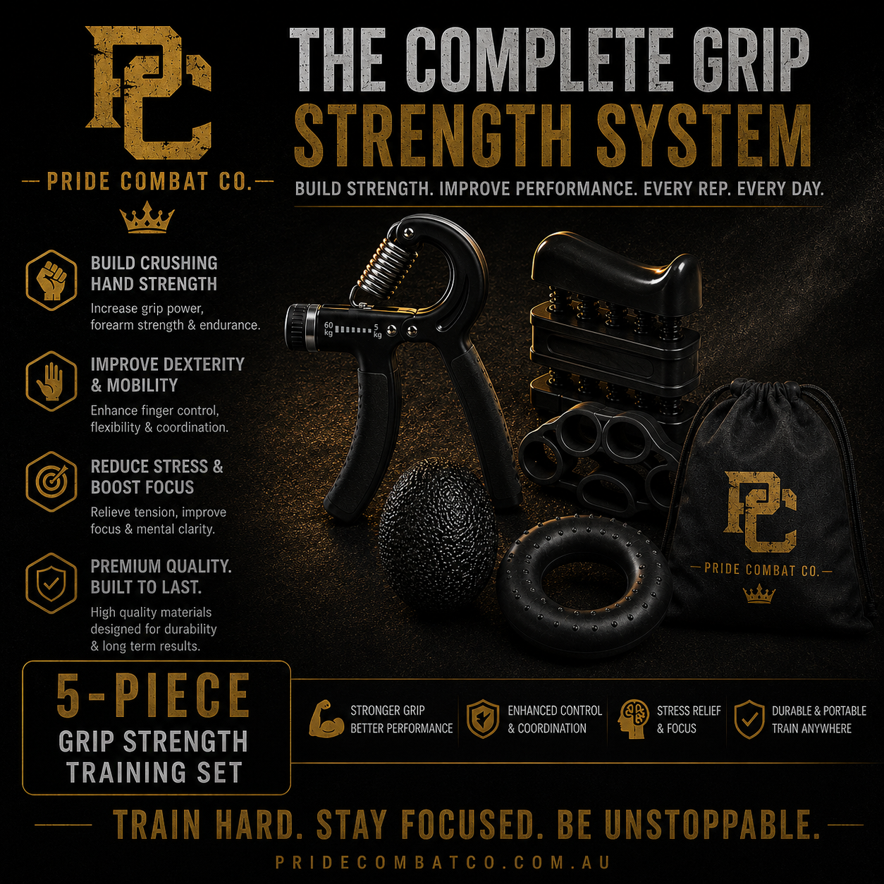 Pride Combat Co. 5 Piece Grip Strength Training Set